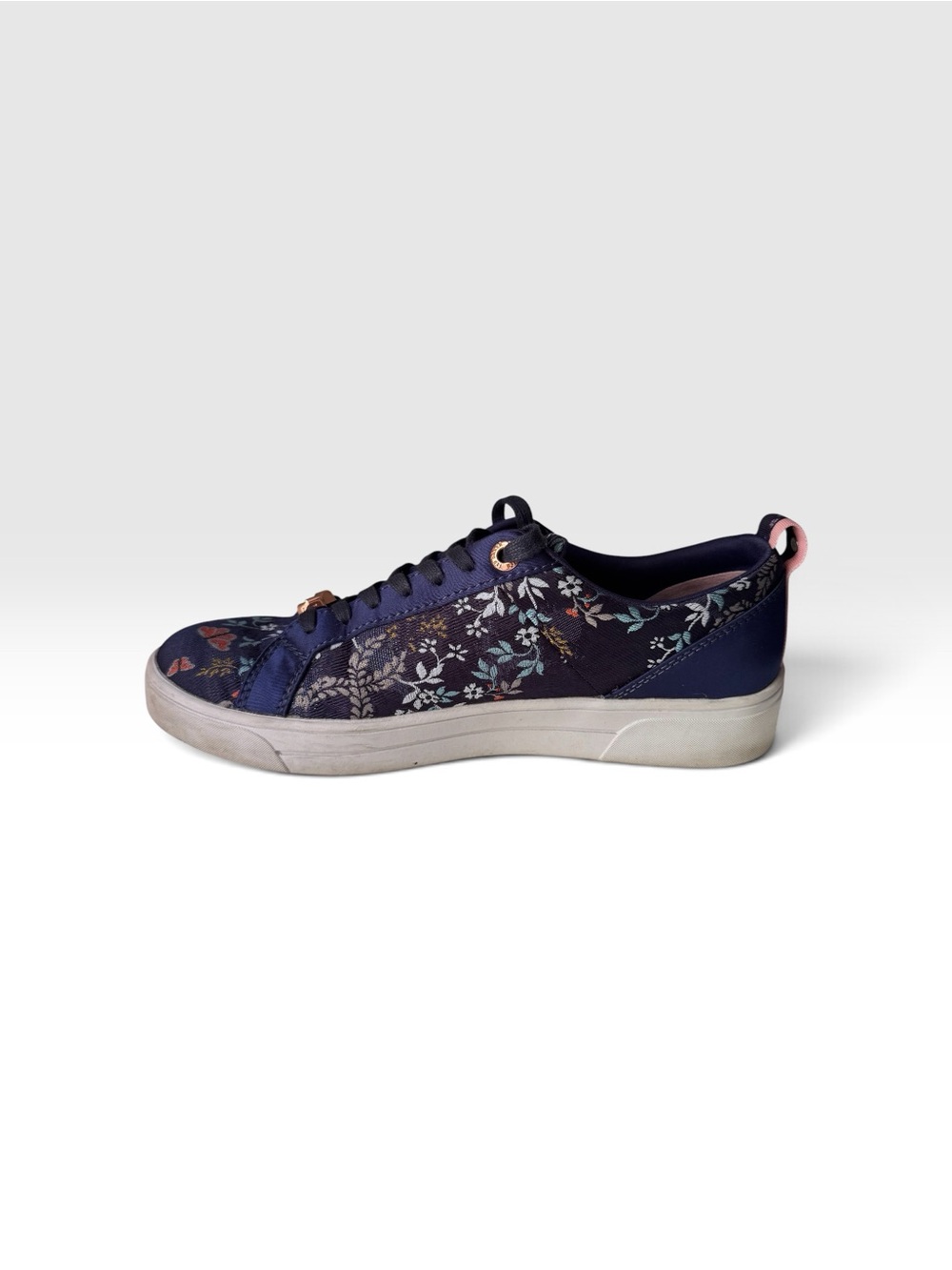 Ted Baker Navy Floral Lace-Up Women's Sneakers with Rose-Gold Accents - Picture 4 of 6